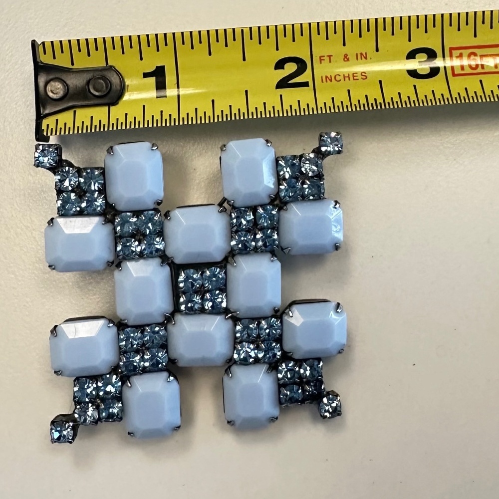 DANNY POLLAK - Pale Blue Milk Glass & Light Sapphire Crystal Geometric Brooch - Picture 10 of 11